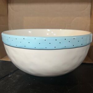 Rae Dunn White Bowl with Blue Speckled Rim